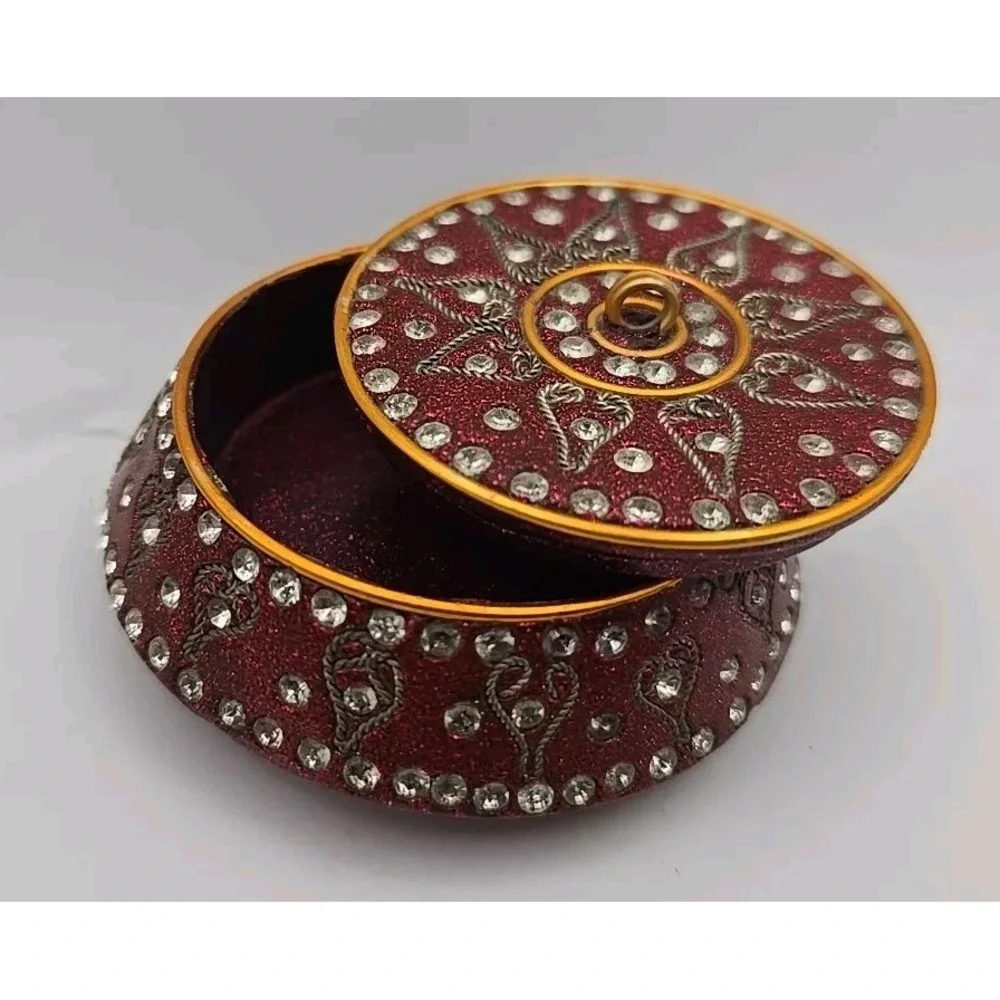 TRADITIONAL Bollywood‎ Style Rhinestone Enamel Wire Trinket Box India Design ~3